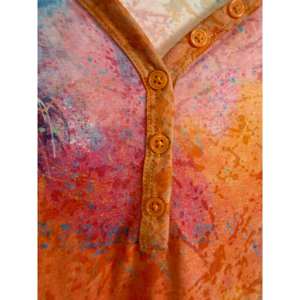 Leoma Lovegrove Tropical Palm Tree Artsy Henley Top Orange Pink Blue Small - Picture 6 of 9